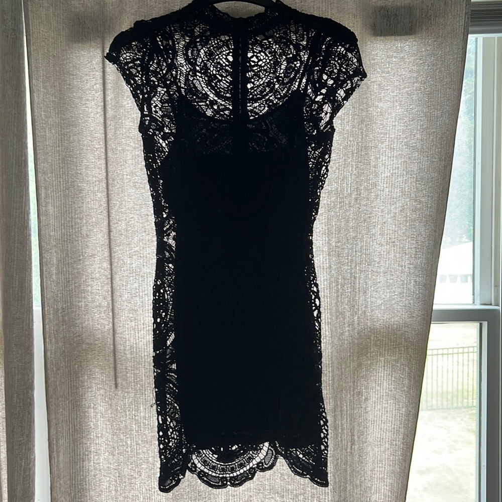 Navy blue crochet dress with slip